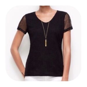 Ann Taylor petite S black mesh sleeve 50% linen top